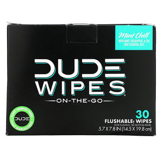 Dude Products, Wipes, On The-Go, смываемые салфетки, с мятой, 30 салфеток в индивидуальной упаковке (5,7 x 7,8 дюйма) каждая