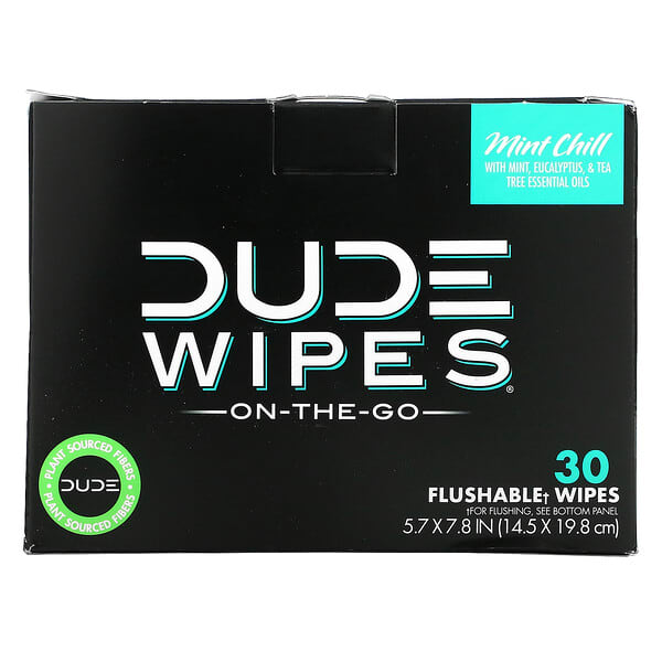 Dude Products, Wipes, On-The-Go, Flushable Wipes, Mint Chill, 30 Individually Wrapped Wipes, (5.7 x 7.8 in) Each (Discontinued Item) 
