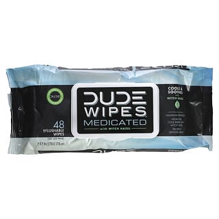 Dude Products, Medicated Wipes, With Witch Hazel, 48 Flushable Wipes