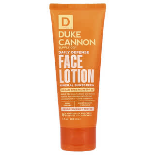 Duke Cannon Supply Co., Daily Defense Face Lotion, Mineral Sunscreen, SPF 32, Light Citrus, 3 fl oz (88 ml)