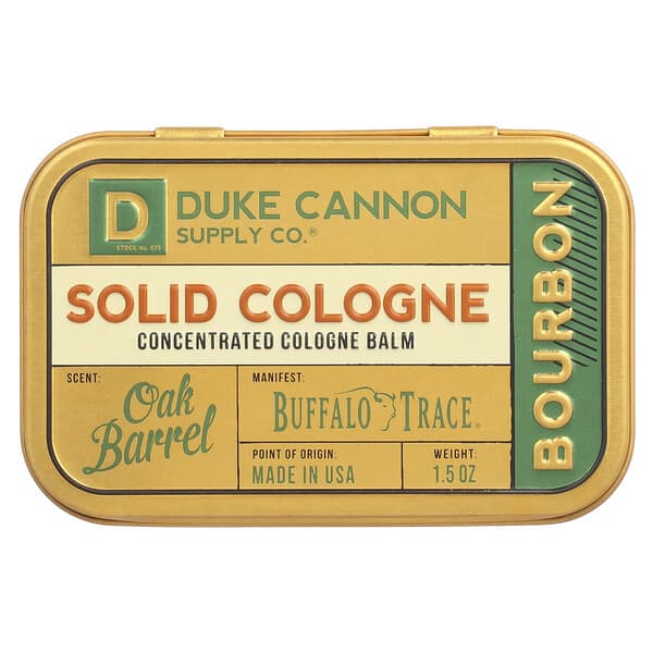 Duke Cannon Supply Co., 솔리드 코롱, 버번, 오크 배럴, 1.5oz