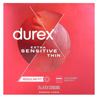 Durex, Extra Sensitive, Thin, Regular Fit, 24 preservativos de látex