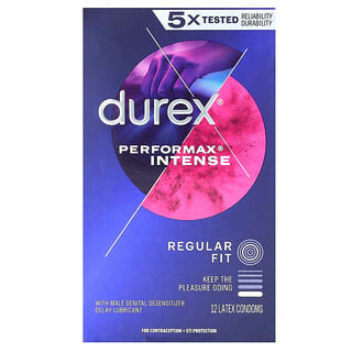Durex, Performax Intense, Ajuste regular, 12 preservativos de látex