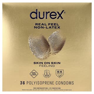 Durex, Real Feel, Sans latex, Ajustement normal, 36 préservatifs en polyisoprène