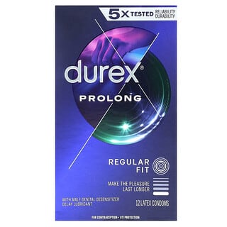 Durex, Prolong, Regular Fit, 12 preservativos de látex