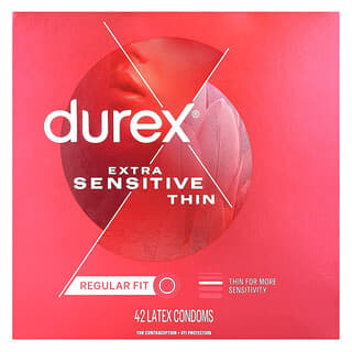Durex, Extra Sensitive, Thin, Regular Fit, 42 preservativos de látex