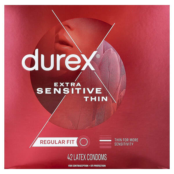 Durex, Extra Sensitive Thin, Regular Fit, 42 Latex Condoms