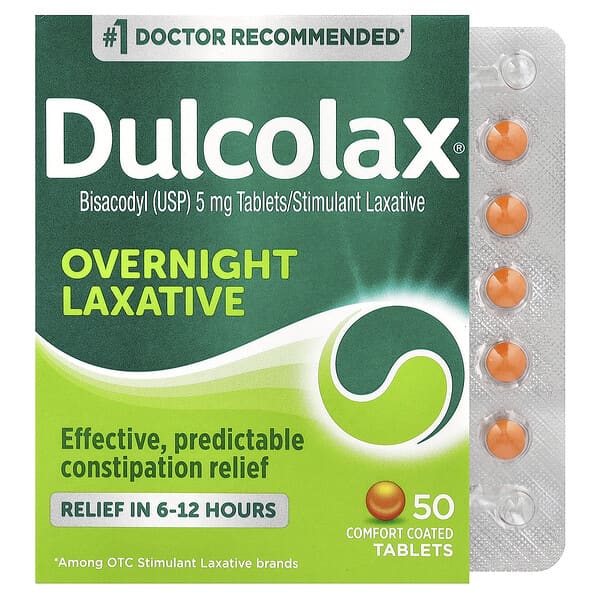 Dulcolax, слабительное средство, 50 успокаивающих таблеток, покрытых оболочкой