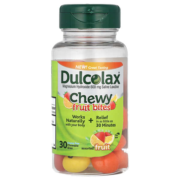 Dulcolax, Chewy Fruit Bites, Assorted Fruit , 30 Chewable Bites