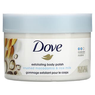 Dove, 익스폴리에이팅 바디 폴리시, 으깬 마카다미아 및 라이스 밀크, 10.5oz(298g)