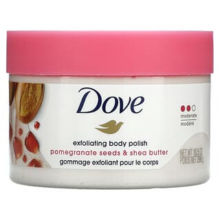Dove, สครับขัดผิวกาย กลิ่นเมล็ดทับทิมและเชียบัตเตอร์ ผลัดเซลล์ผิวระดับปานกลาง ขนาด 10.5 ออนซ์ (298 ก.)