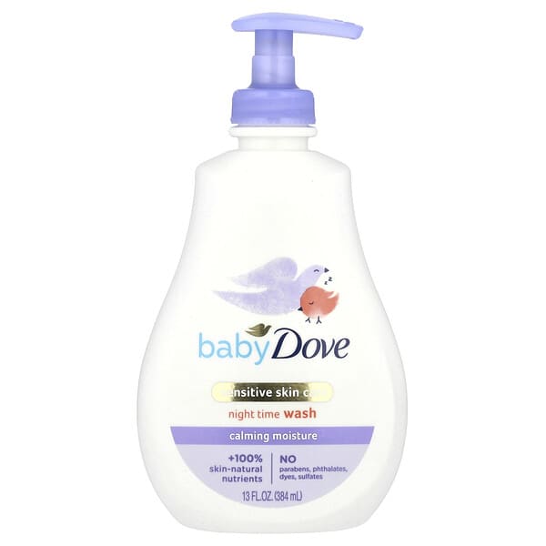 Dove, 유아용, 민감성 스킨 케어, 나이트 타임 워시, 진정 모이스처, 384ml(13fl oz)