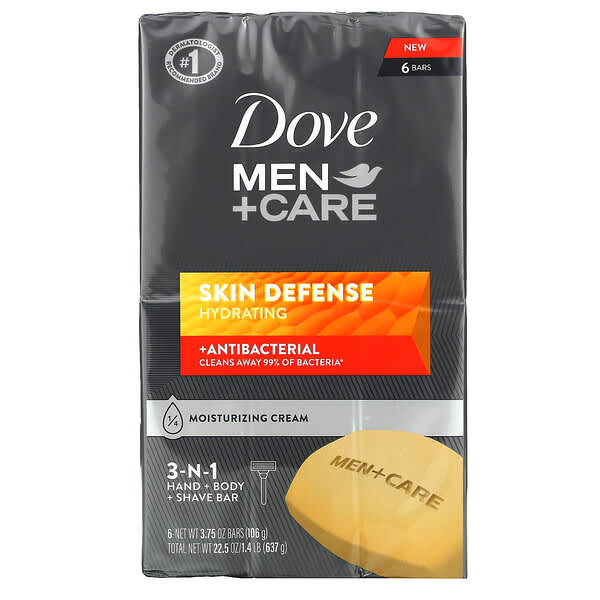 Dove, Men+Care, Skin Defense, 3In1 Hand + Body + Shave Bar, 6 Bars, 3