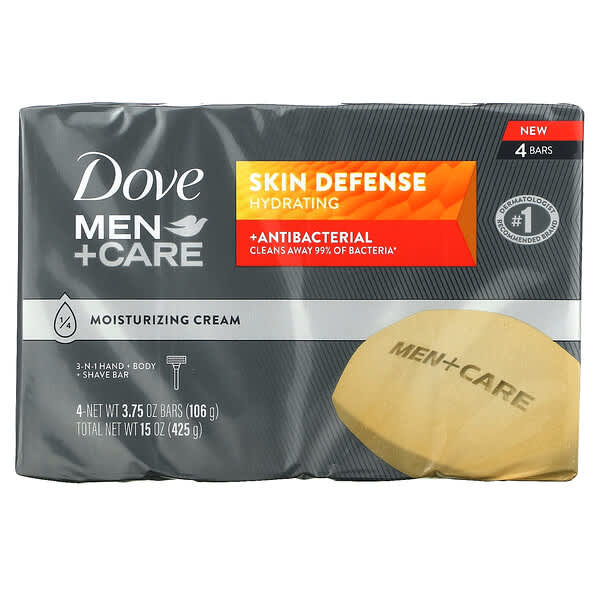 Dove, Men+Care, Skin Defense, 3In1 Hand + Body + Shave Bar, 4 Bars, 3