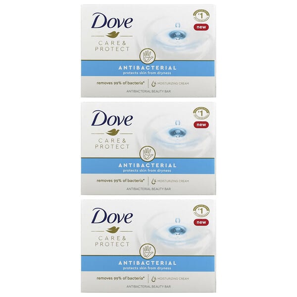 Dove, Care & Protect（ケア＆プロテクト）アンチバクテリアル ビューティーバー、3個、各90g（3.17オンス）
