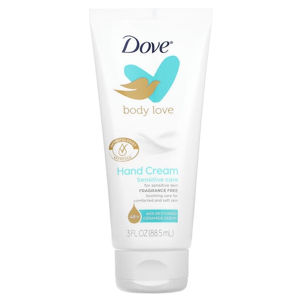 Dove, Body Love, Hand Cream, Sensitive Skin, Fragrance Free, 3 fl oz (88.5 ml)