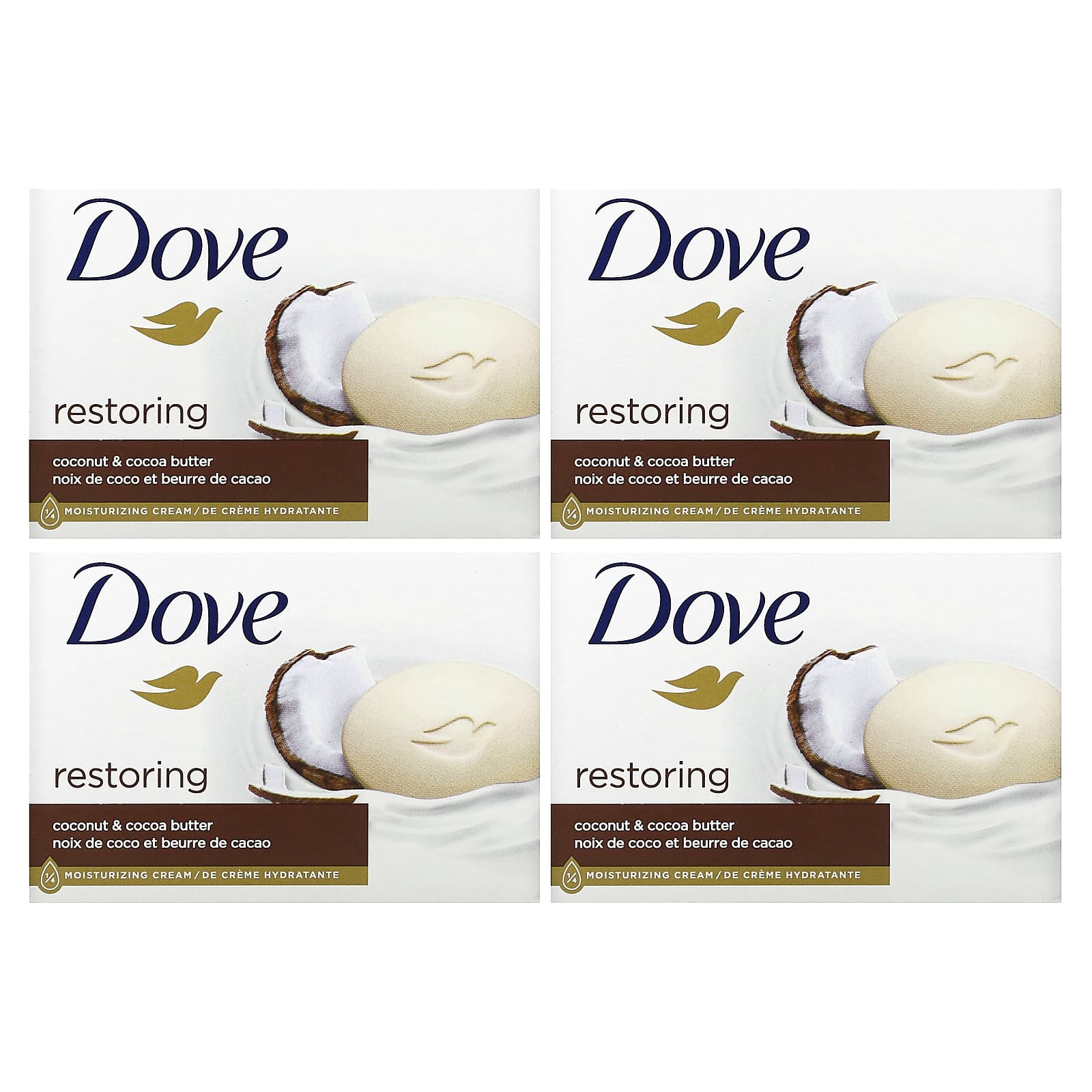 Dove, Restoring, Soap Bar, Coconut & Cocoa Butter, 4 Bars, 3.75 oz (106