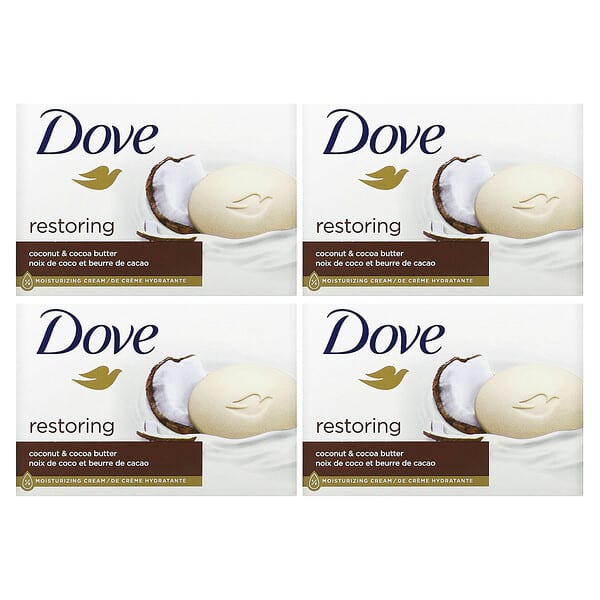 Dove, 修復，塊皂，椰子和可可脂，4 塊，每塊 3.75 盎司（106 克）