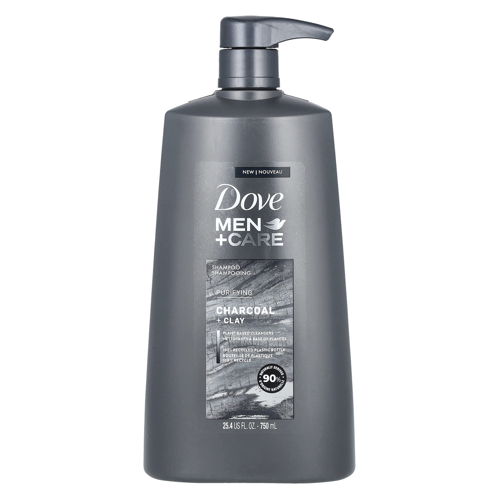 Dove, Men + Care, шампунь, очищающий, уголь и глина, 750 мл (25,4 жидк ...