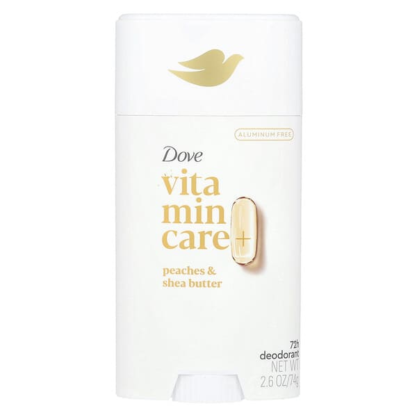 Dove, Vitamin Care+ 데오드란트, 복숭아 & 시어버터, 74g(2.6oz)