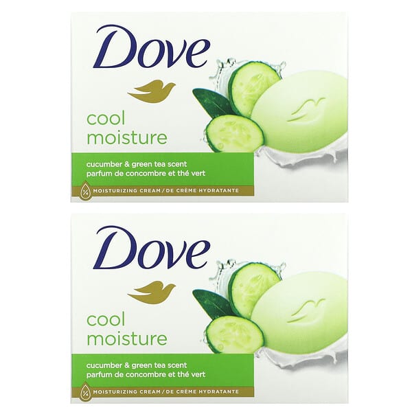 Dove, Barra de jabón Cool Moisture, Pepino y té verde`` 2 barras, 106 g (3,75 oz) cada una