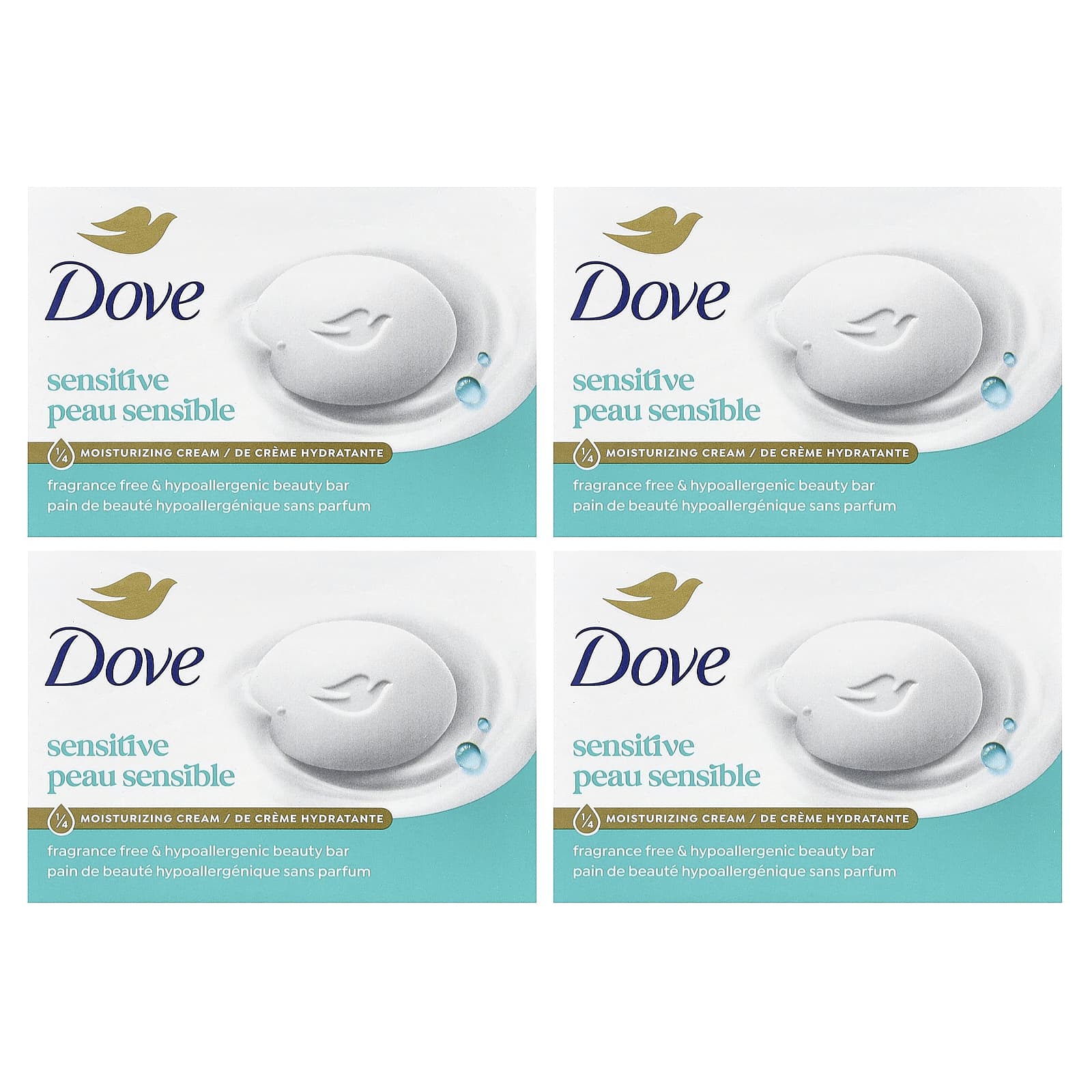 Dove (도브), 뷰티 바 비누, 민감성 피부용, 향료 무함유, 바 4개, 개당 106g(3.75oz)