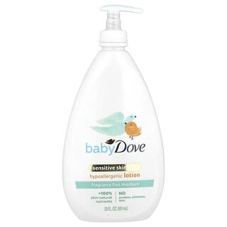 Dove, Bebé, Cuidado de la piel sensible, Loción hipoalergénica, Sin fragancia, 591 ml (20 oz. Líq.)