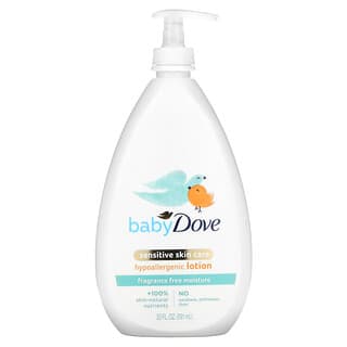 Dove, Bebé, Cuidado de la piel sensible, Loción hipoalergénica, Sin fragancia, 591 ml (20 oz. Líq.)