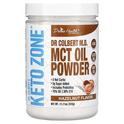Divine Health, Dr. Colbert's Keto Zone, Medium Chain Triglyceride Oil Powder, Hazelnut Flavor, 11.11 oz (315 g)