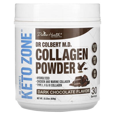 Divine Health, Dr. Colbert's Keto Zone, Collagen Protein Powder, Dark Chocolate Flavor, 22.22 oz (630 g)