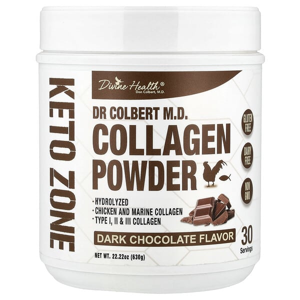Divine Health, Dr. Colbert's Keto Zone, Collagen Powder, Dark Chocolate, 22.22 oz (630 g) — product photo 1