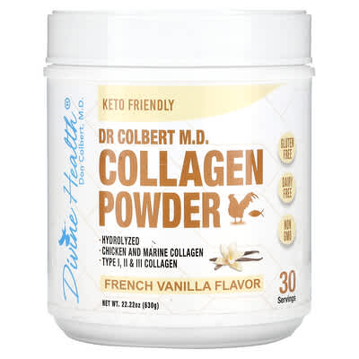 Divine Health, Dr.Colbert M.D., Collagen Protein Powder, French Vanilla, 22.22 oz (630 g)