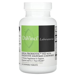 DaVinci Laboratories of Vermont, Мега пробиотик ND с пищеварительными ферментами, жевательные таблетки, 90 жевательных таблеток