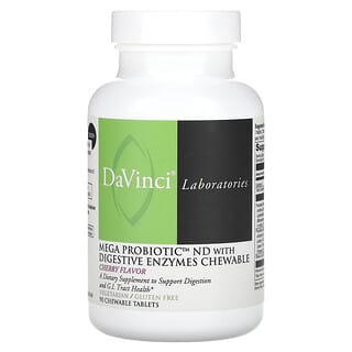 DaVinci Laboratories of Vermont, Мега пробиотик ND с пищеварительными ферментами, жевательные, вишня, 90 жевательных таблеток