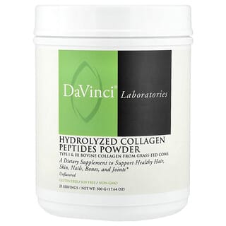 DaVinci Laboratories, Prášok z hydrolyzovaných kolagénových peptidov, bez príchute, 500 g