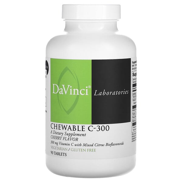 DaVinci Laboratories, C-300 masticable, cereza, 90 comprimidos