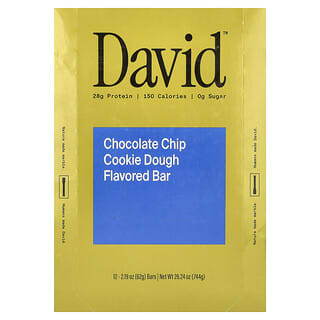 David, Protein Bar, Chocolate Chip Cookie Dough, 12 Bars, 2.19 oz (62 g) Each