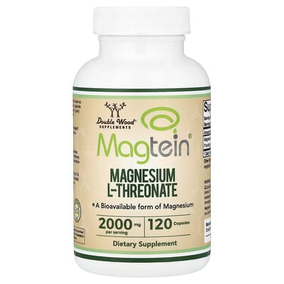 Double Wood Supplements, Magtein®, Magnesium L-Threonate, 120 Capsules (500 mg per serving)