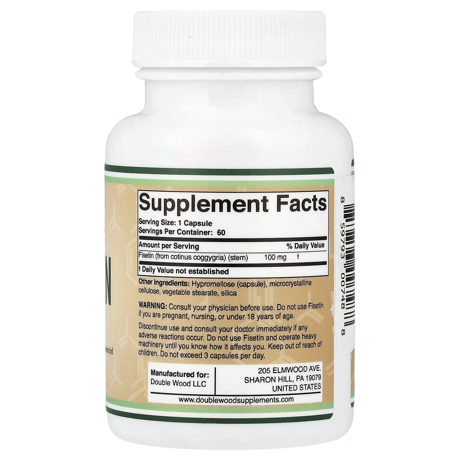 Double Wood Supplements, Fisetin, 100 mg, 60 Capsules
