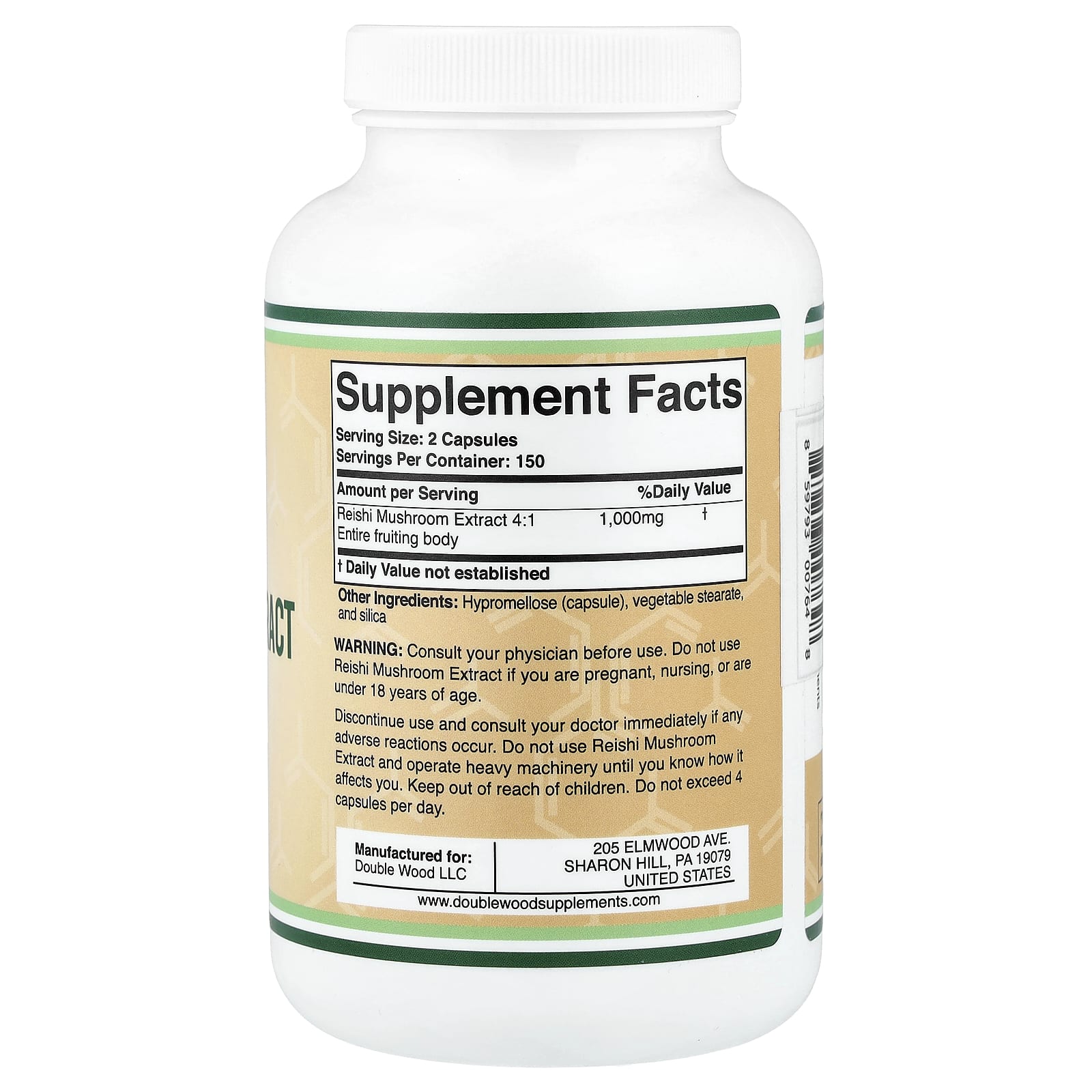 Double Wood Supplements, Reishi Mushroom Extract, 300 Capsules (500 mg per Capsule)