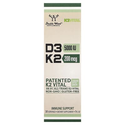 Double Wood Supplements, Vitamin D3 + K2 Liquid Drops, 1 fl oz