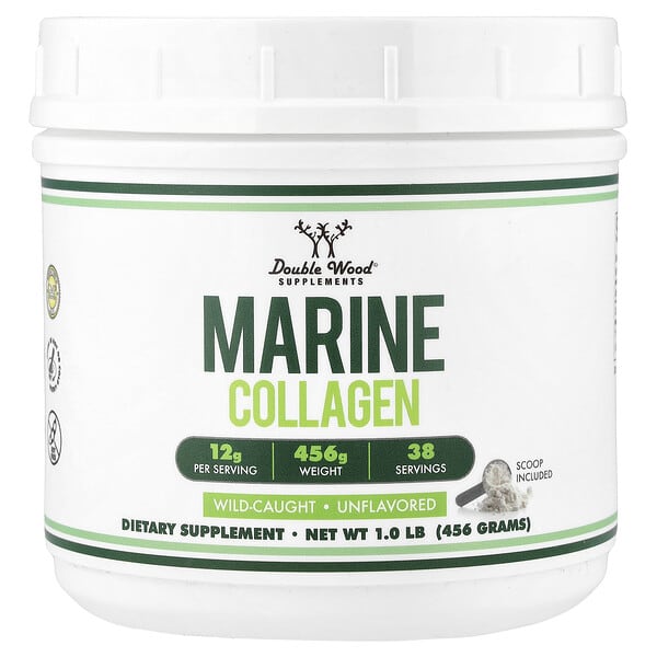 Double Wood Supplements, Marine Collagen, Unflavored, 1 lb (456 g) — product photo 1