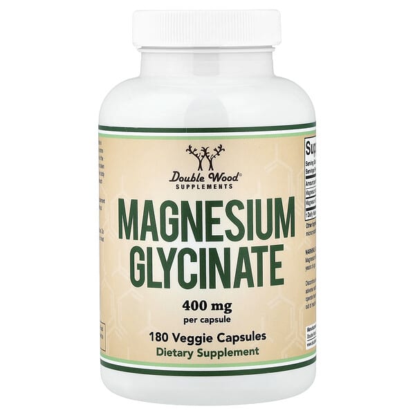Double Wood Supplements, Magnesium Glycinate, 400 mg, 180 Veggie Capsules — product photo 1