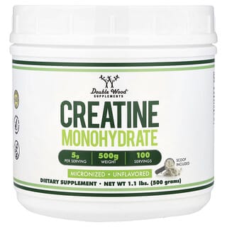 Double Wood Supplements, クレアチン一水和物パウダー、プレーン、500g（1.1ポンド）