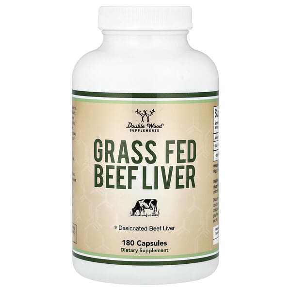 Double Wood Supplements, Grass Fed Beef Liver, 180 Capsules (500 mg per Capsule) — product photo 1