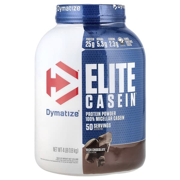 Dymatize, Elite Casein®, 리치 초콜릿, 1.8kg(4lb)