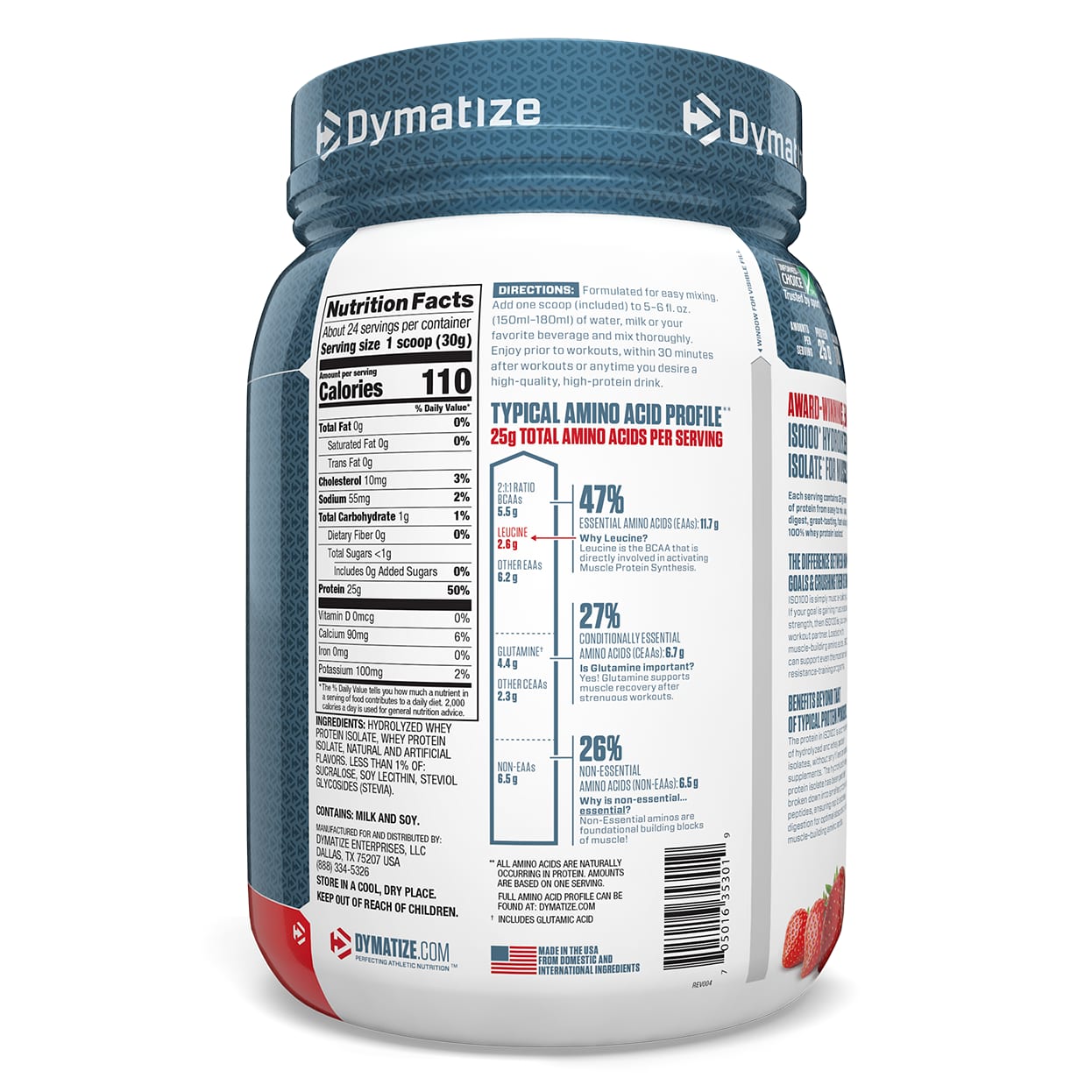 Dymatize Iso100 Hidrolizado 100 Aislado De Proteína De Suero De Leche Fresa 725 G 16 Lb 0667