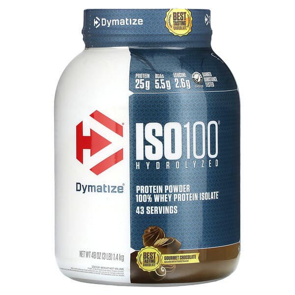Dymatize, ISO 100加水分解、100％ホエイプロテインアイソレート、グルメチョコレート、1.4kg（3ポンド）