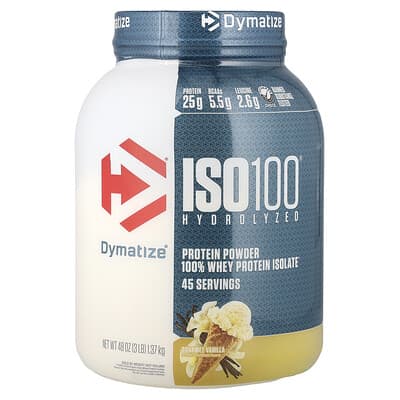 Dymatize, ISO100® Hydrolysed, 100% Whey Protein Isolate, Gourmet Vanilla, 3 lb (1.37 kg) Dymatize, ISO100® Hydrolysed, 100% Whey Protein Isolate, Gourmet Vanilla, 3 lb (1.37 kg)