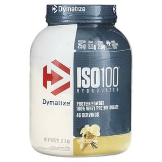 Dymatize, ISO100 hidrolizado, 100% aislado de proteína de suero de leche, Vainilla gourmet, 1,4 kg (3 lb)